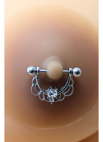 Paire de cache-tétons piercing barre demi-anneau faux diamant peau métisse - XP008M